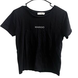 Mango Black Cropped Logo Tee‎ Minimalist Short Sleeve Top
